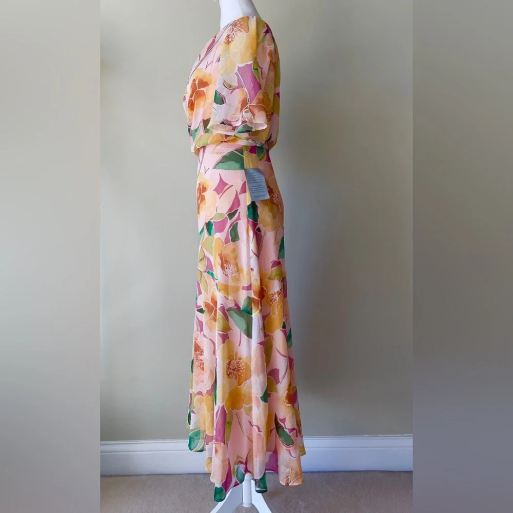 Maggy London Floral Asymmetric Hem Short Flutter Sleeve Midi Dress NWT Size 14W - Picture 5 of 9